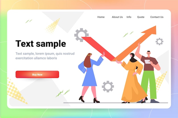 チームワーク成功したビジネス開発成長概念上向きの金融矢印を保持している実業家グラフィック水平全長コピー スペース ベクトル図の方向を修正する従業員