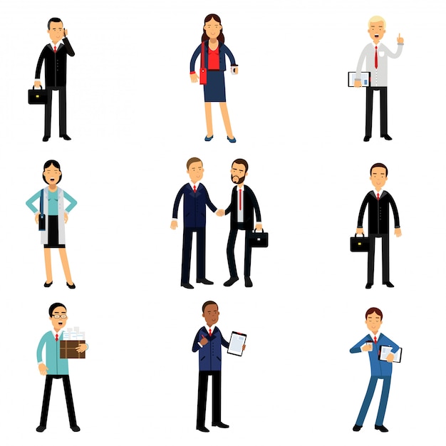 Бизнесмены в наборе корпоративной одежды, работающие люди персонажи иллюстрации