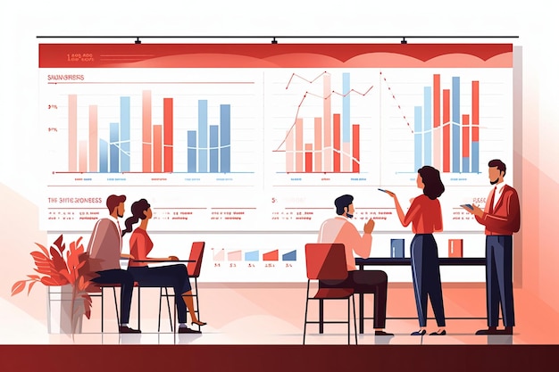 Vector businesspeople reading bar graphs