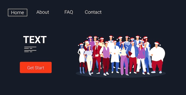 Businesspeople in santa hats celebrating corporate party business people team standing together merry christmas happy new year winter holidays