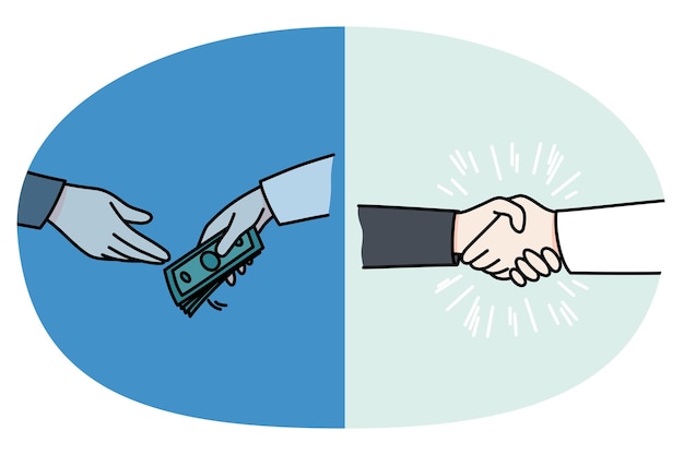 Businesspeople shake hands exchange money