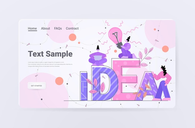 벡터 창의적인 큰 아이디어 방문 페이지를 브레인 스토밍하는 기업인 팀