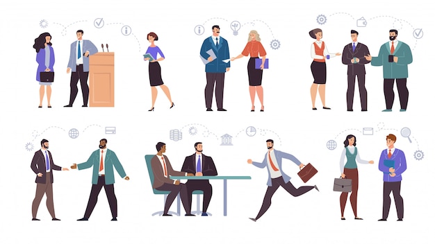 Businesspeople Teams Characters Flat  Set