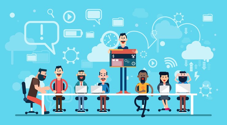 Vector businesspeople web designer team working workplace