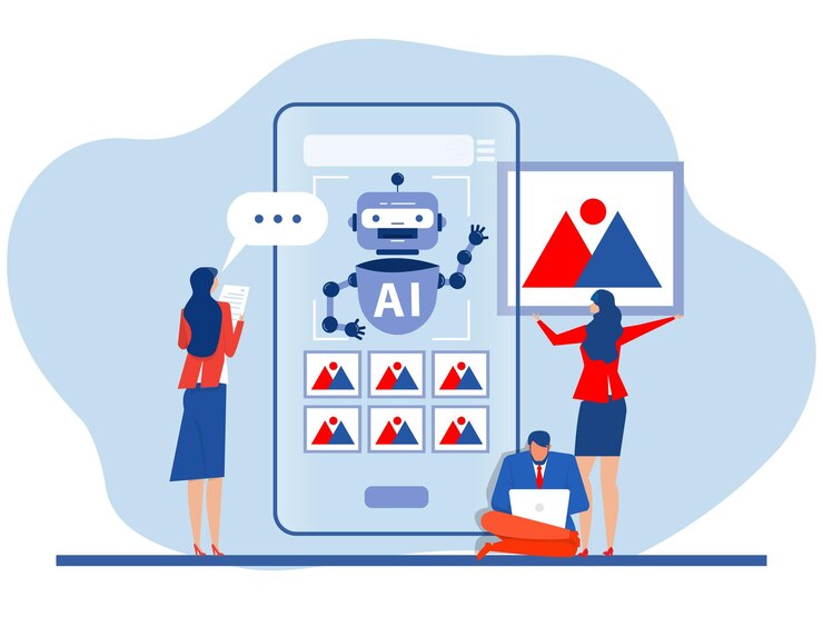 Vector businesswoman ai prompt engineer or ai chatbot to create a text or an image