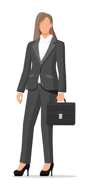 Businesswoman in black suit isolated on white.