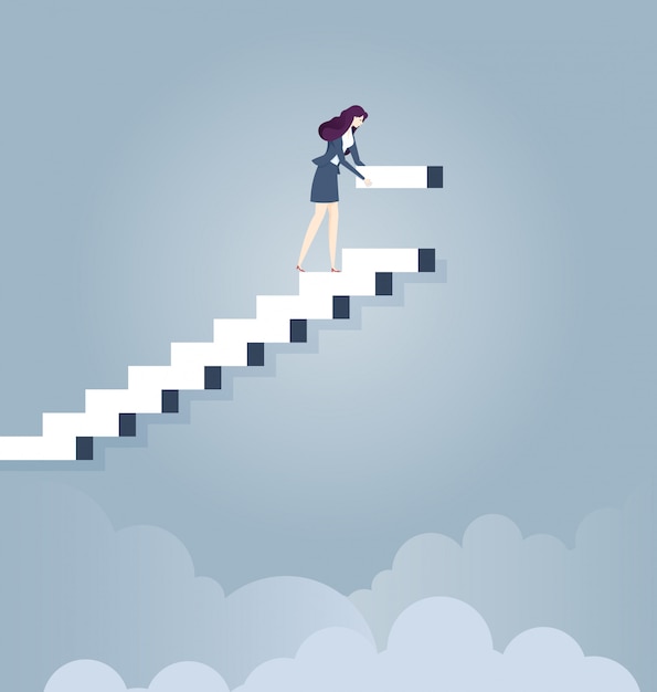 businesswoman building steps for her corporate career