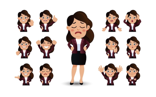 Vector businesswoman cartoon character set