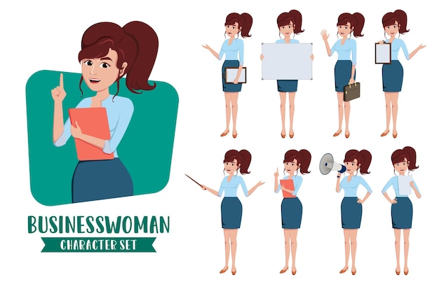 Businesswoman character vector set Business woman character for sale presentation of office staff