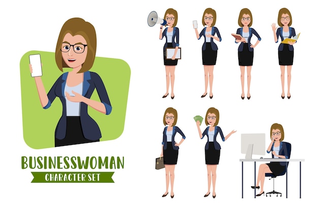 Businesswoman character vector set Business woman characters set of office female professional sale