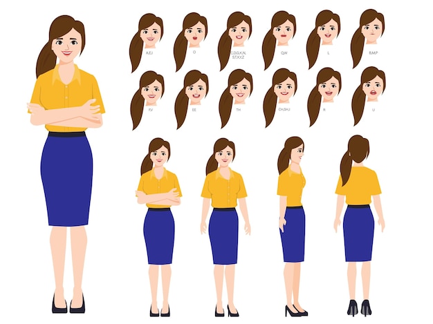 Vector businesswoman character with different poses and emotions