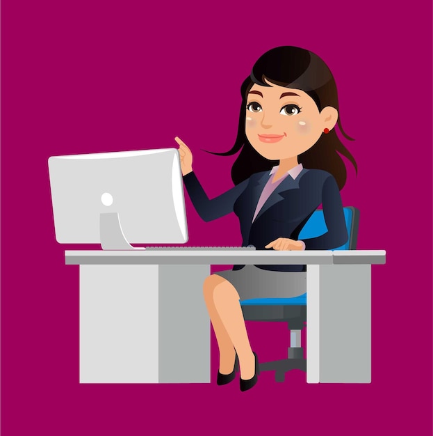 businesswoman character working on a laptop computer at office desk