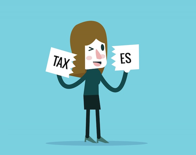 Businesswoman cutout taxes paper. concetto di finanza e profitto. elementi di design piatto. illustrazione vettoriale