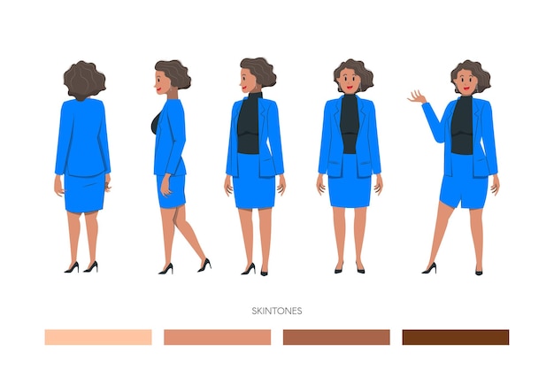 Vector businesswoman doing different angle poses