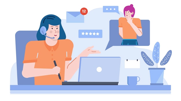 A businesswoman doing employee training on customer service in the office