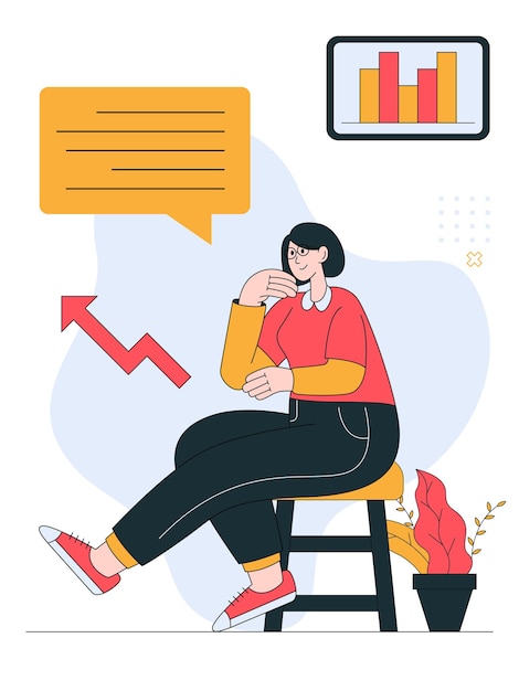 Businesswoman flat illustration is sitting with red yellow and blue color