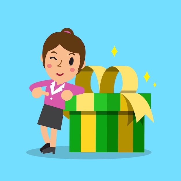 Vector businesswoman and gift box