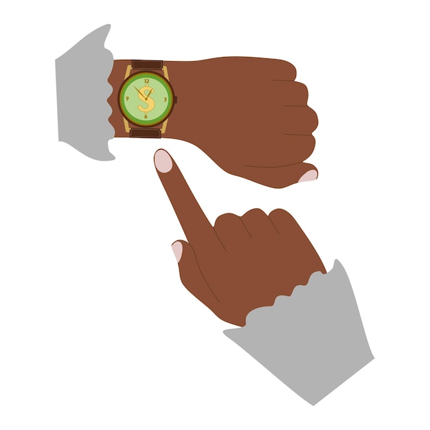 Businesswoman hand point at Wristwathes Time is money Vector time and financial management illustr