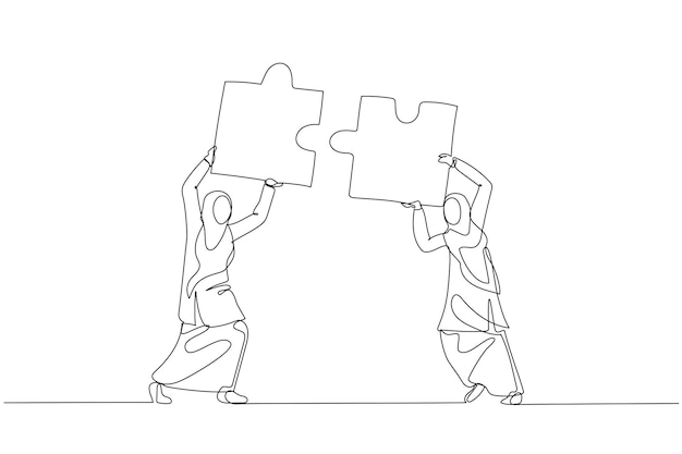 Businesswoman hold puzzle in the head try to connect puzzle Concept of partnership