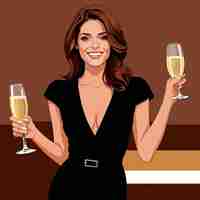 Vector businesswoman holding champagne toasting to success vector illustration