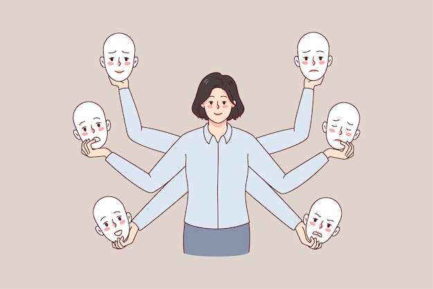 Businesswoman holding different masks in hands