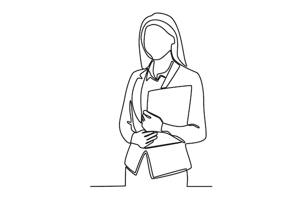 A businesswoman holding a document Businesswoman oneline drawing