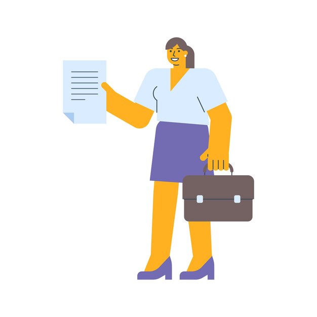 Vector businesswoman holding document and holding suitcase