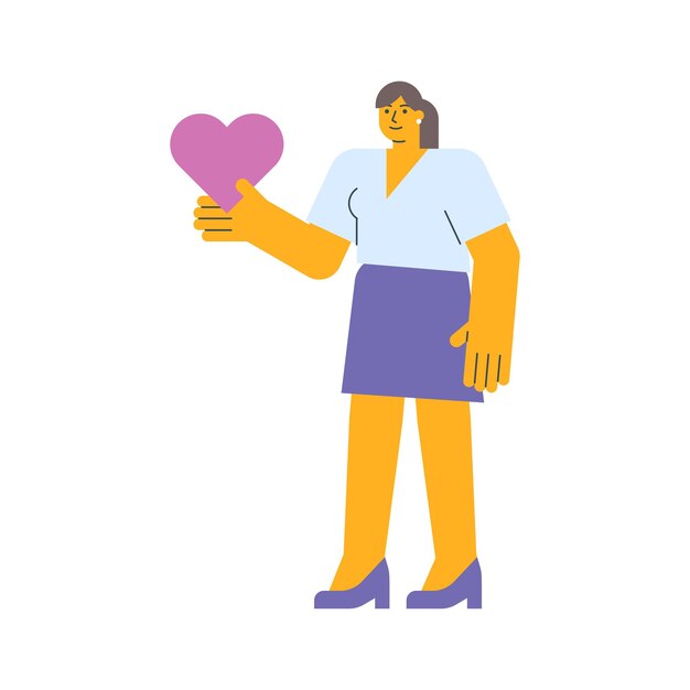 Vector businesswoman holding heart and smiling