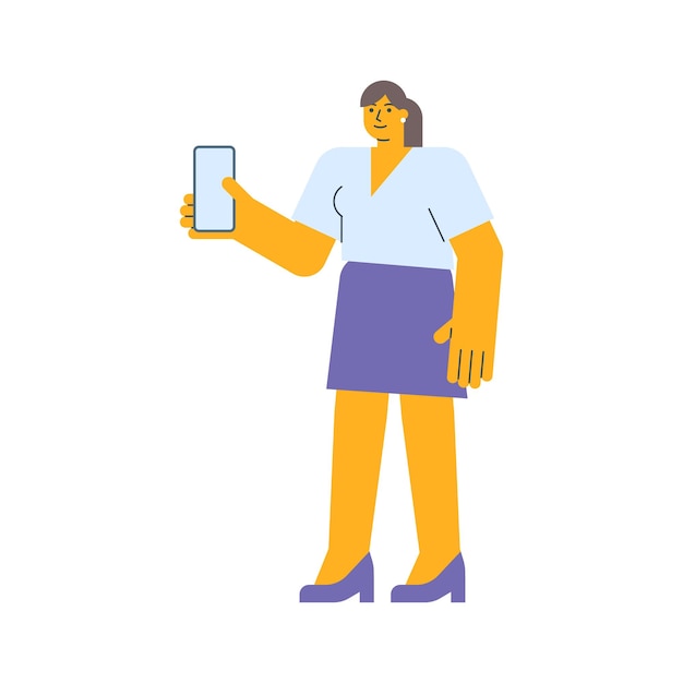 Vector businesswoman holding smartphone and smiling