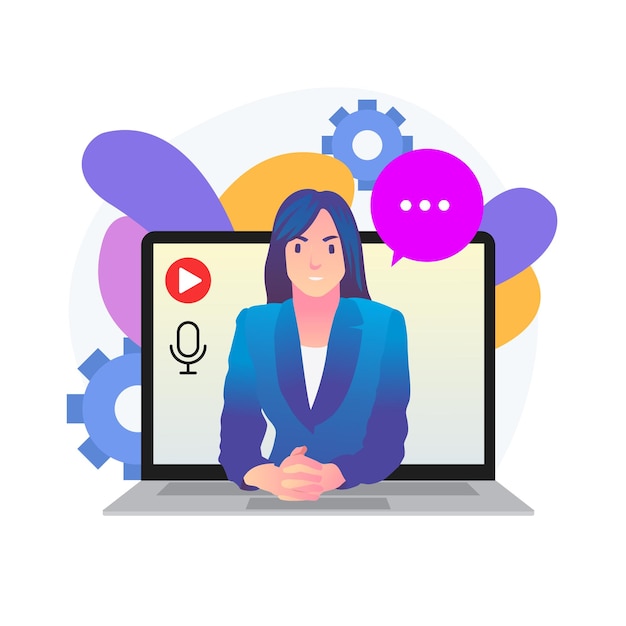 a businesswoman is doing a webinar with her coworkers