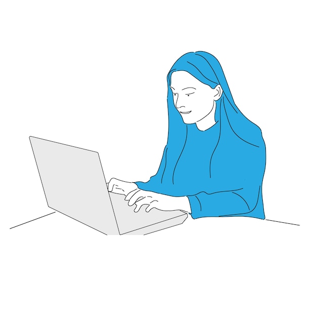 사업가 여성은 노트북에 앉아 있으며, 소녀는 인터넷을 서핑하거나 컴퓨터에서 일하고 있습니다.