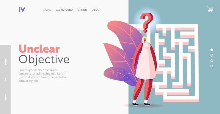 Vector businesswoman in labyrinth challenge landing page template.complicated task concept. female character figure out exit in maze, finding solution, strategy, opportunity. cartoon vector illustration