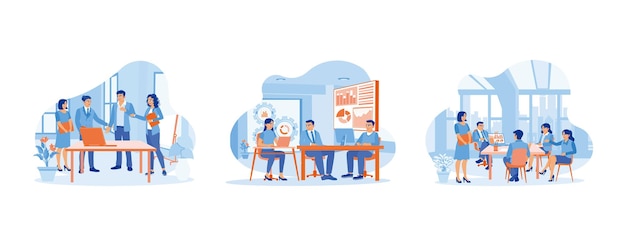 businesswoman leading meeting with business colleagues in office business people in office