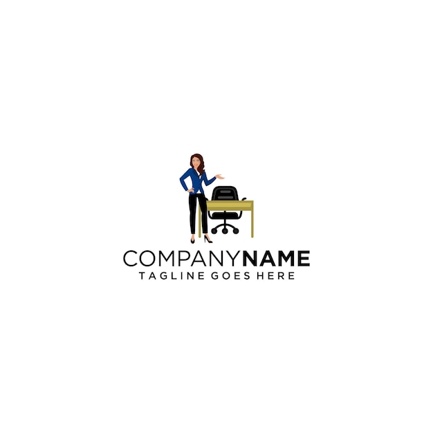 businesswoman logo sign design with chair and table