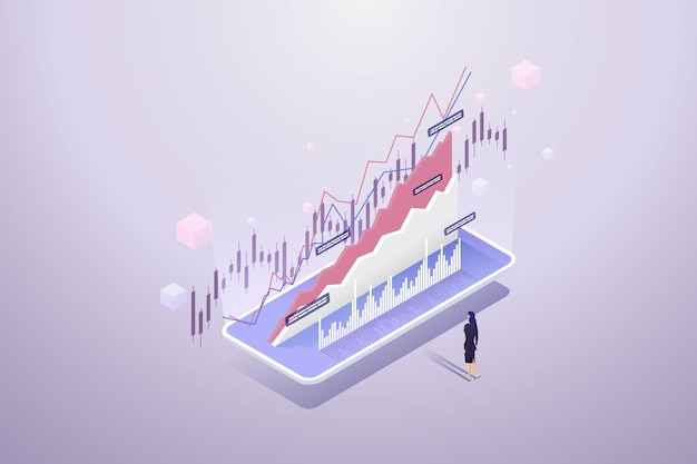 businesswoman looking chart financial on a smartphone mobile phone