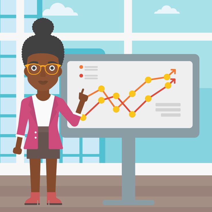 Vector businesswoman making business presentation.