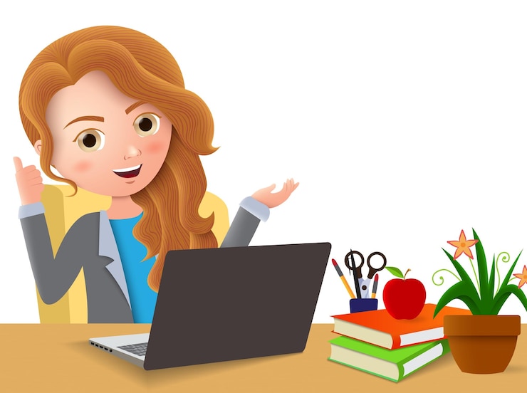 Vector businesswoman in office desk vector character business female office manager happy talking