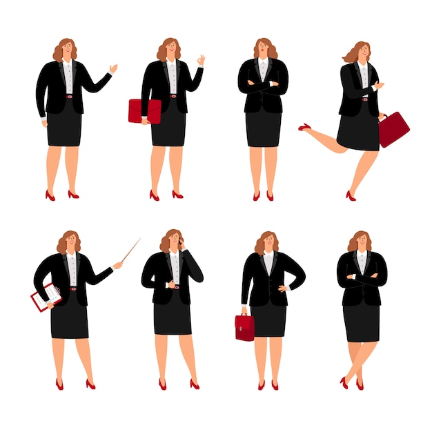 Vector businesswoman poses collection