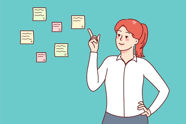 Vector businesswoman prioritize to do list on notes