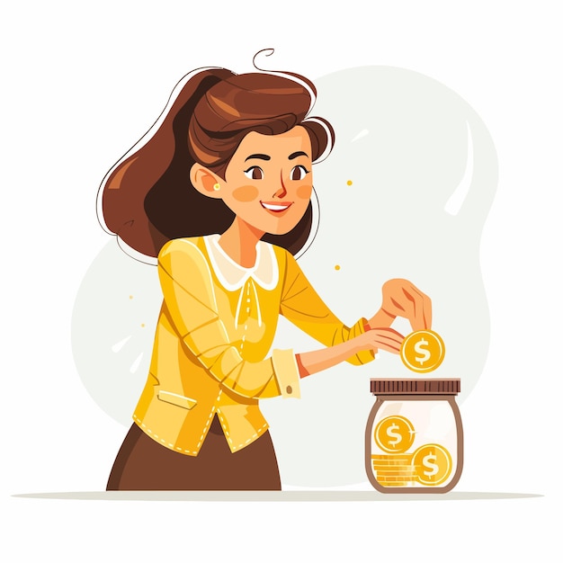 Vector businesswoman_putting_gold_dollar_coin