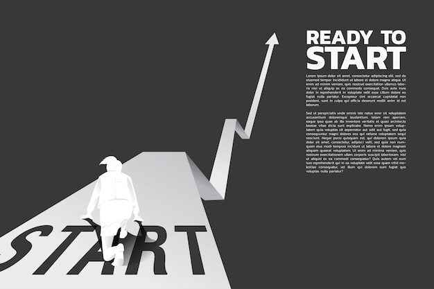 성장 그래프 시작 라인에서 실행할 준비가 사업가
