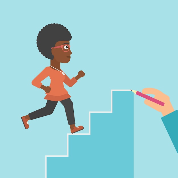 Vector businesswoman running upstairs vector illustration