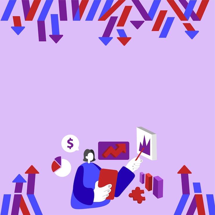Vector businesswoman showing current updates on screen woman holding tablet displaying new increases on presentation board executive talking about recent data