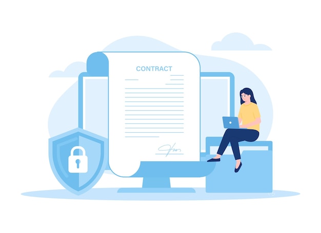 Businesswoman signing a business contract trending concept flat illustration