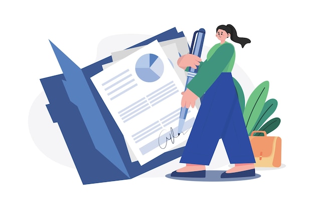 Vector businesswoman signing the document illustration concept