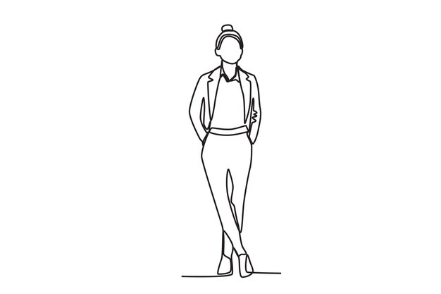 A businesswoman standing in a suit Businesswoman oneline drawing