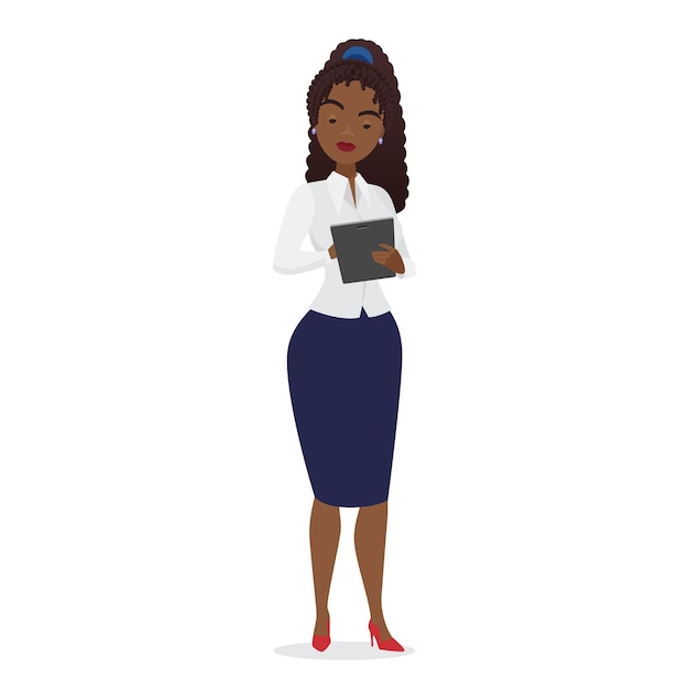 businesswoman standing with business document on clipboard