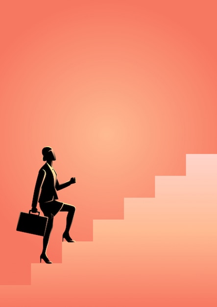 Vector businesswoman stepping on stairs