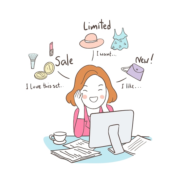 Businesswoman thinking about shopping so happy