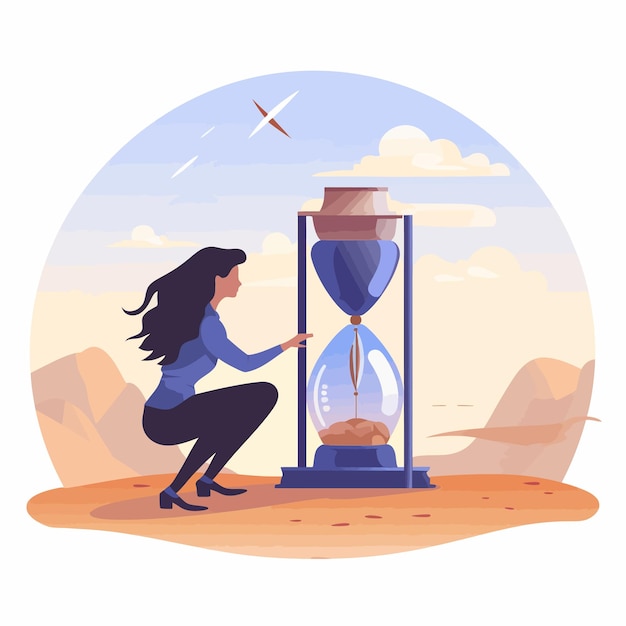 Vettore businesswoman_try_to_flip_sand_clock_vector